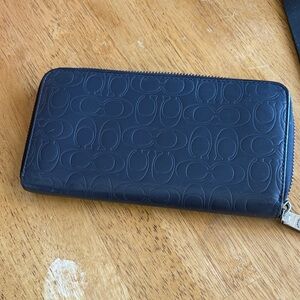 Coach Embossed Navy Zip Long Wallet